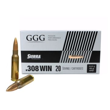 GGG ŠOVINIAI 308W IN 190grain12.3gram HPBT Sierra MatchKing kulka 1009118.